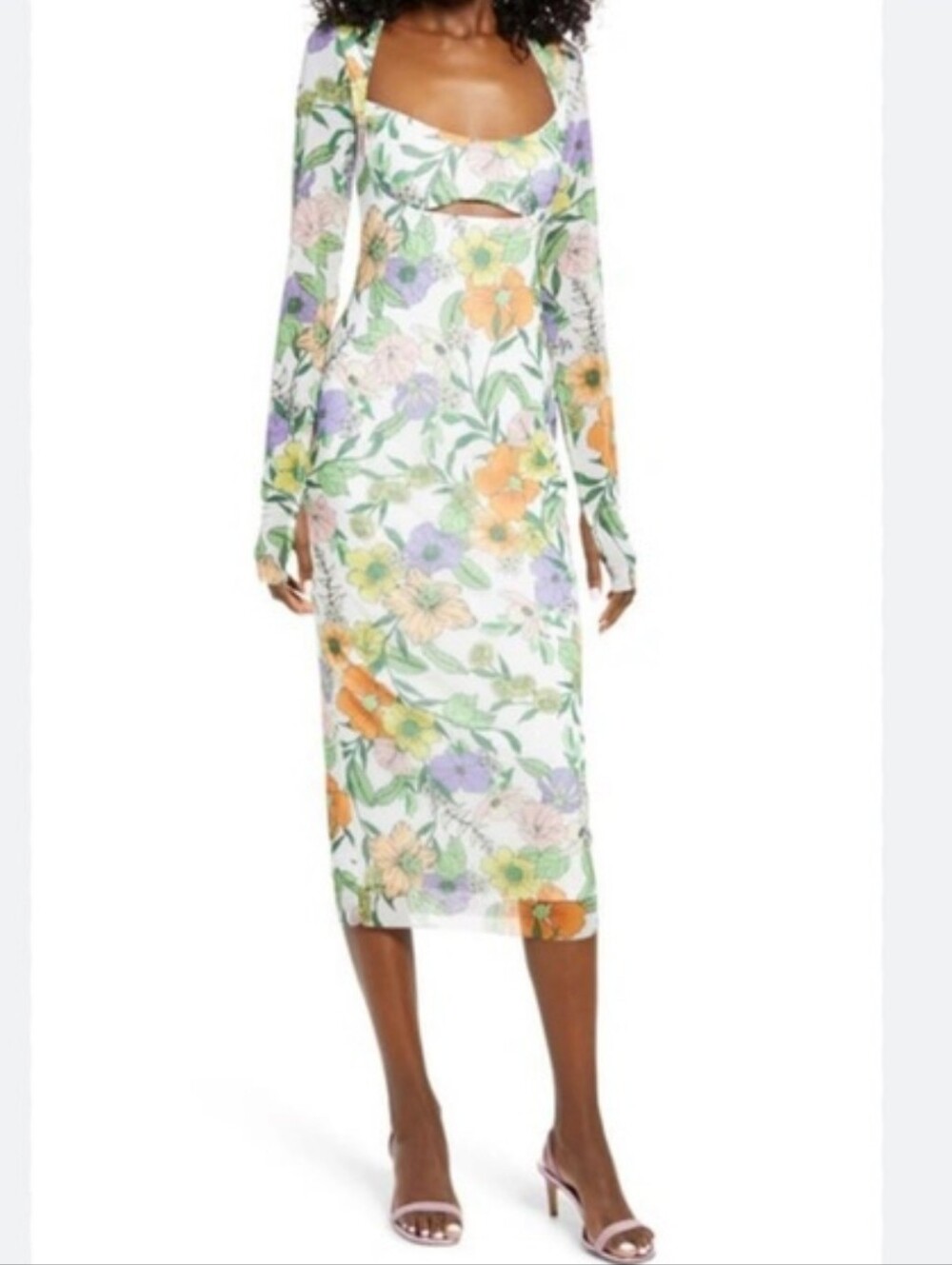AFRM Kellen Vintage Floral Cutout Mesh Midi Dress Size M